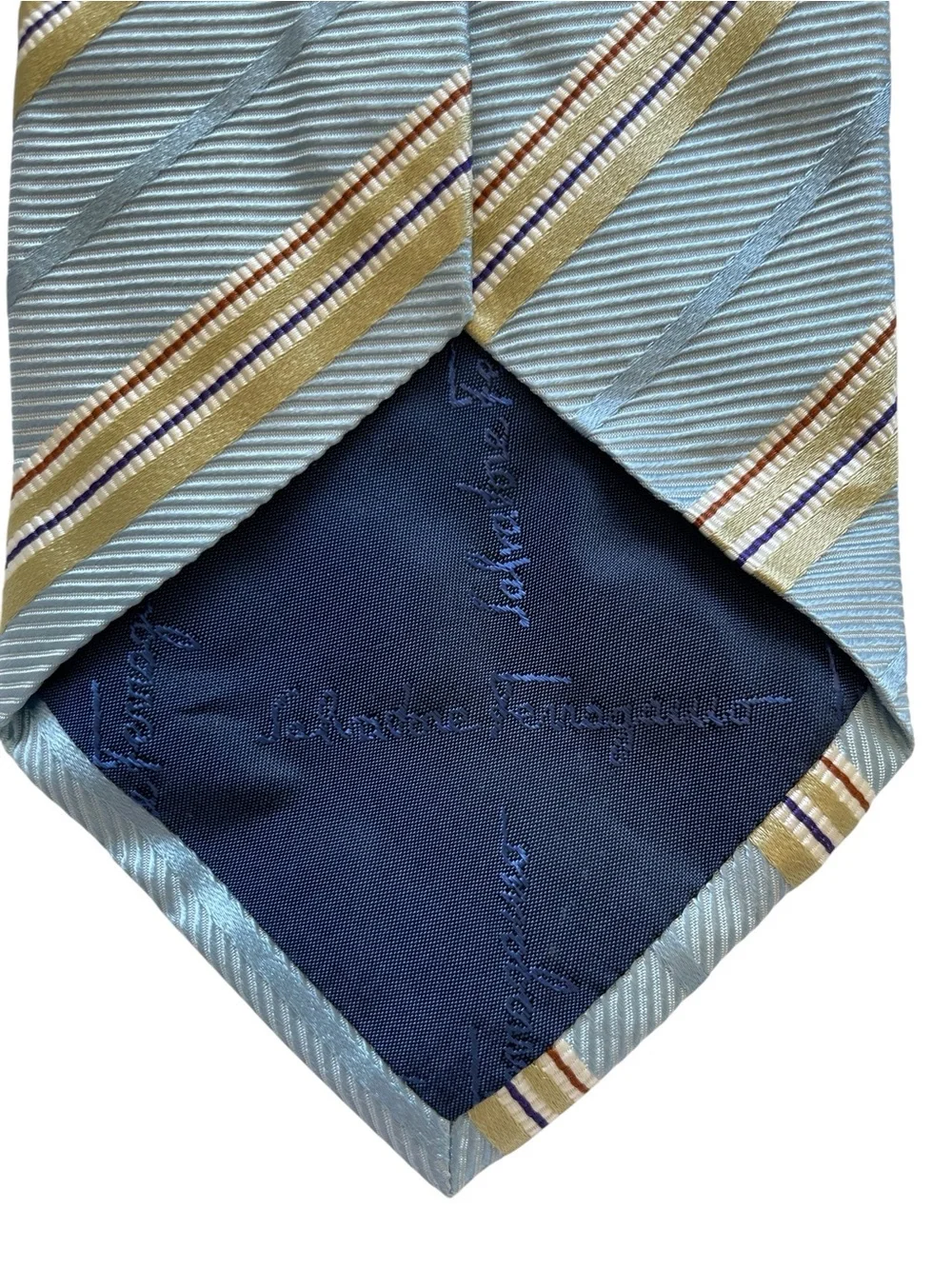 Salvatore Ferragamo Light Blue 100% Silk Striped Silk Tie